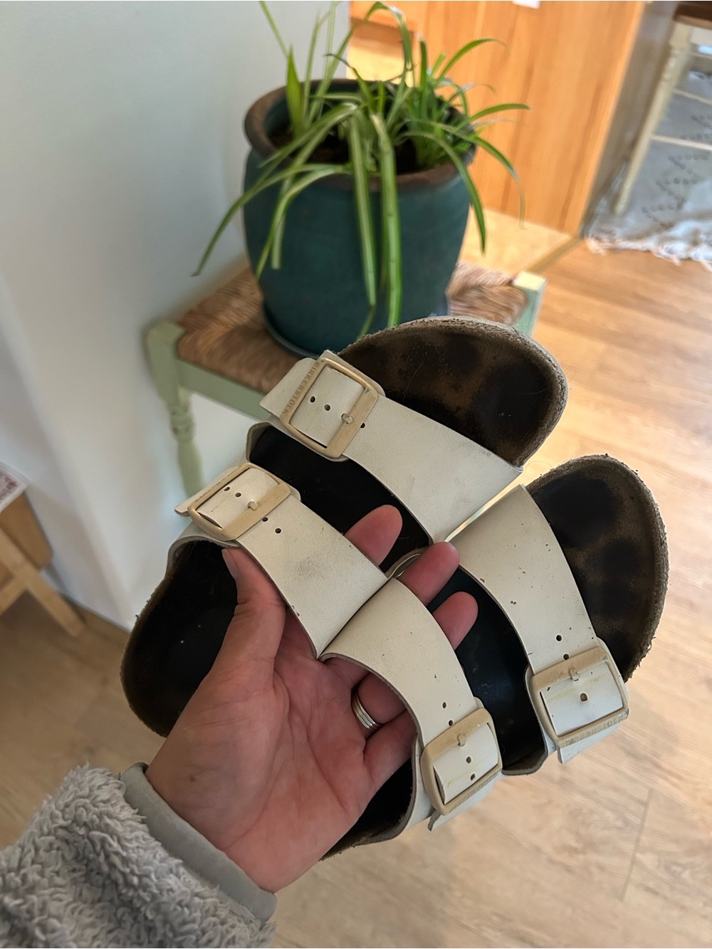 Birkenstock White Double-Strap Sandals with Buckles